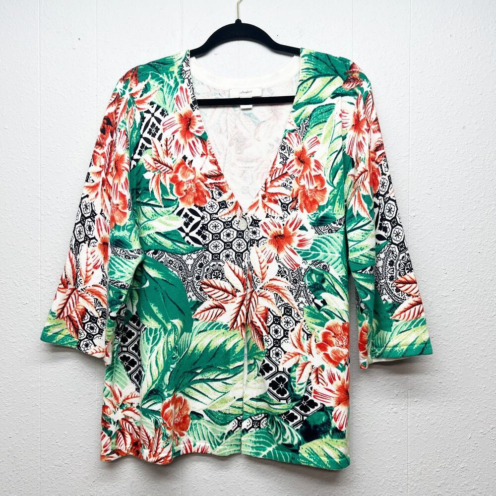 Cj Banks Floral Tropical Womens Cardigan 1X Breathable 100% Cotton Beachy Travel